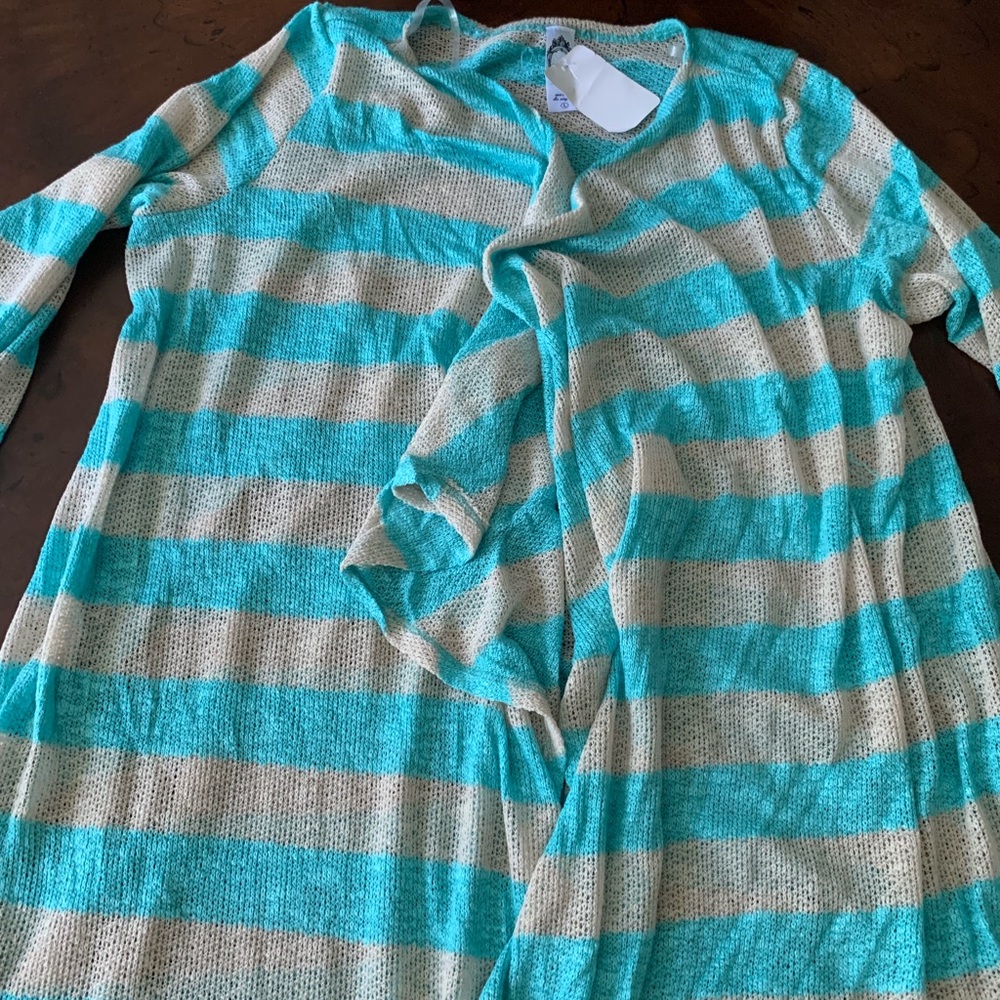 Sweater/Cover Up Turquoise and Tan L